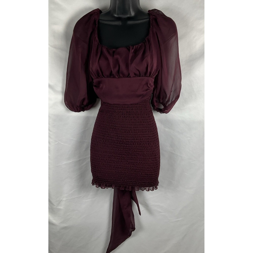 Lucy In The Sky LA Women's Small Burgundy Tie Back Smocked Skirt Mini Dress
